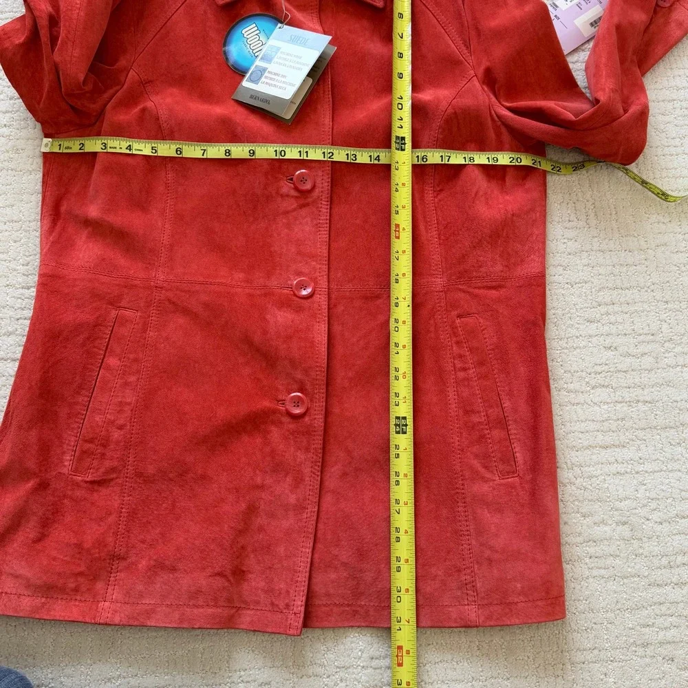 Bernardo Washable Suede Leather Jacket‎ Coat Papaya Orange Large NWT